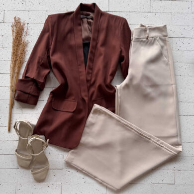 Dondoca_com_br Blazer Alongado Com Ombreiras E Manga Franzida Cafe
