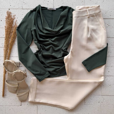 Dondoca_com_br Blusa Manga Longa Decote Degage Verde Oliva