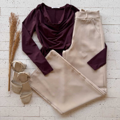 Dondoca_com_br Blusa Manga Longa Decote Degage Vinho