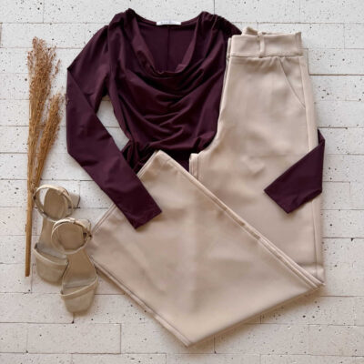 Dondoca_com_br Blusa Manga Longa Decote Degage Vinho