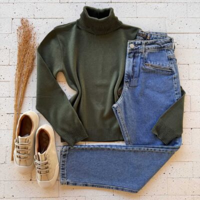 Dondoca_com_br Blusa Trico Basic Gola Alta Verde Oliva