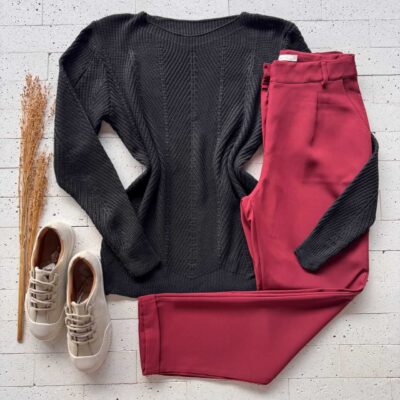 Dondoca_com_br Blusa Trico Com Vinco E Trama Detalhada Preto