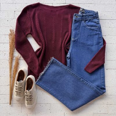 Dondoca_com_br Blusa Trico Com Vinco E Trama Detalhada Vinho