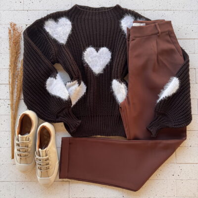 Dondoca_com_br Blusa Trico Coracoes Peluciado Cafe