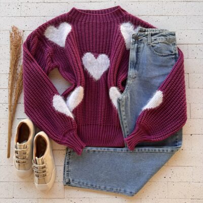 Dondoca_com_br Blusa Trico Coracoes Peluciado Magenta