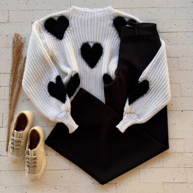 Dondoca_com_br Blusa Trico Coracoes Peluciado Off