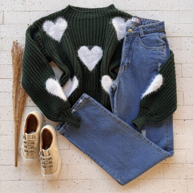 Dondoca_com_br Blusa Trico Coracoes Peluciado Verde
