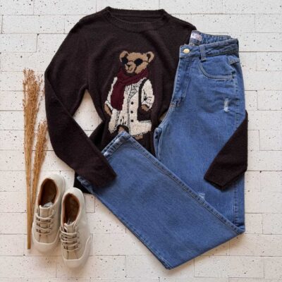 Dondoca_com_br Blusa Trico Mousse Urso Cafe