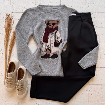 Dondoca_com_br Blusa Trico Mousse Urso Teddy Mescla