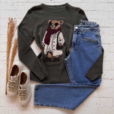 Dondoca_com_br Blusa Trico Mousse Urso Teddy Verde Oliva