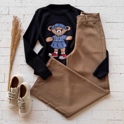 Dondoca_com_br Blusa Trico Ursa Preta