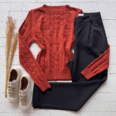 Dondoca_com_br Blusa Trico Zigzag Detalhe Bolhas Carmim