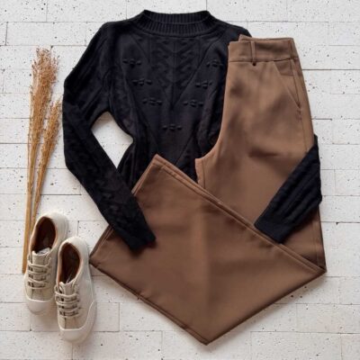 Dondoca_com_br Blusa Trico Zigzag Detalhe Bolhas Preta