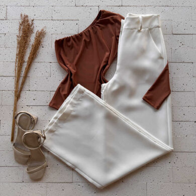 Dondoca_com_br Blusa Um Ombro So Manga Longa Caramelo