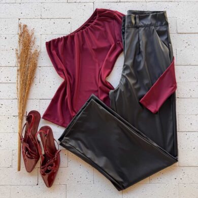 Dondoca_com_br Blusa Um Ombro So Manga Longa Vinho