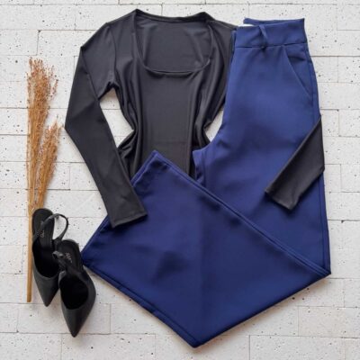 Dondoca_com_br Body Manga Longa Decote Quadrado Preto