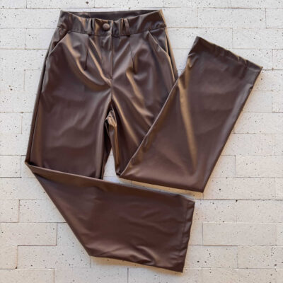 Dondoca_com_br Calca De Couro Sintetico Wide Leg Cafe