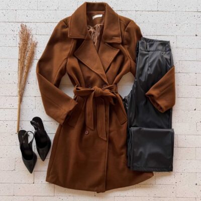 Dondoca_com_br Casaco Alongado Lanzinha Com Cinto Faixa Cafe