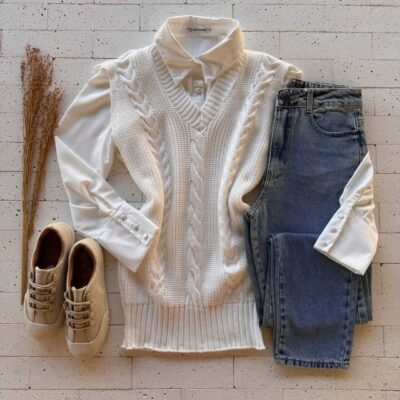 Dondoca_com_br Colete Trico Alongado Detalhe Trama Off