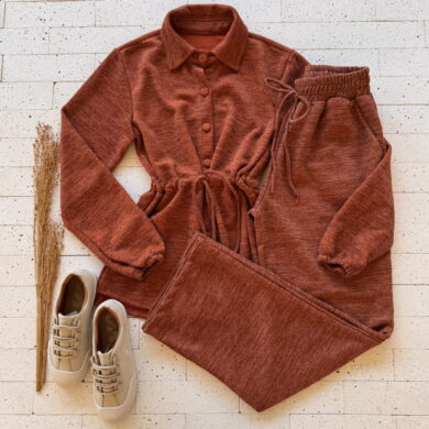 Dondoca_com_br Conjunto Lanzinha Blusa Com Lacinho E Pantalona Telha
