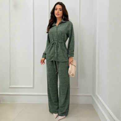 Dondoca_com_br Conjunto Lanzinha Blusa Com Lacinho E Pantalona Verde
