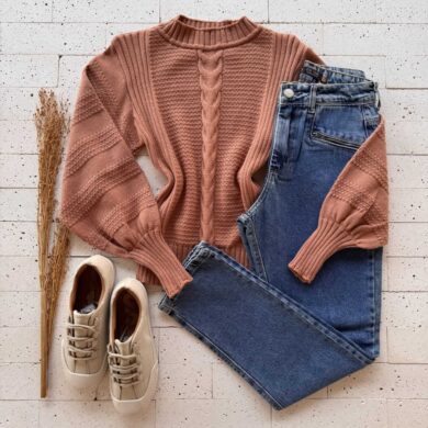 Dondoca_com_br Cropped Trico Alongado Manga Oversized Com Trama Frontal Nude