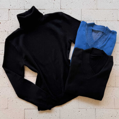 Dondoca_com_br Kit 3 Blusas De Trico Essenciais Azul E Pretas