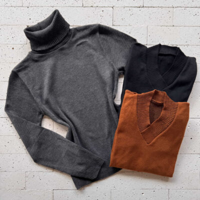 Dondoca_com_br Kit 3 Blusas De Trico Essenciais Grafite Telha E Preta