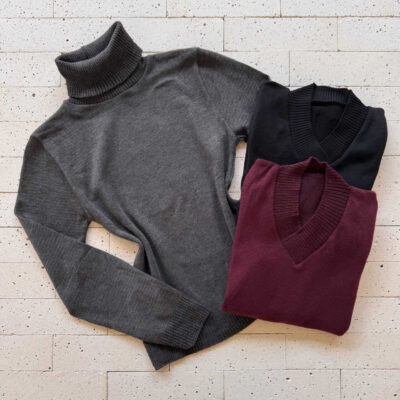 Dondoca_com_br Kit 3 Blusas De Trico Essenciais Grafite Vinho E Preta