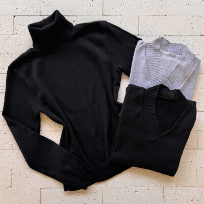 Dondoca_com_br Kit 3 Blusas De Trico Essenciais Mescla E Pretas