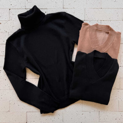 Dondoca_com_br Kit 3 Blusas De Trico Essenciais Nude E Pretas