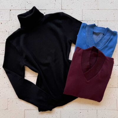 Dondoca_com_br Kit 3 Blusas De Trico Essenciais Preta Azul E Vinho