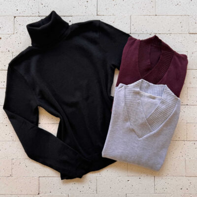 Dondoca_com_br Kit 3 Blusas De Trico Essenciais Preta Telha E Mescla