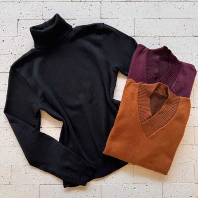 Dondoca_com_br Kit 3 Blusas De Trico Essenciais Preta Vinho E Telha