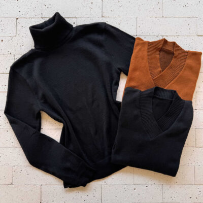 Dondoca_com_br Kit 3 Blusas De Trico Essenciais Telha E Pretas