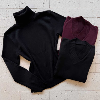 Dondoca_com_br Kit 3 Blusas De Trico Essenciais Vinho E Pretas