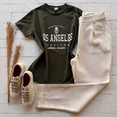 Dondoca_com_br T Shirt Algodao Estampa Los Angeles Downtow Verde Oliva