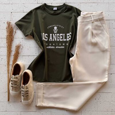 Dondoca_com_br T Shirt Algodao Estampa Los Angeles Downtow Verde Oliva