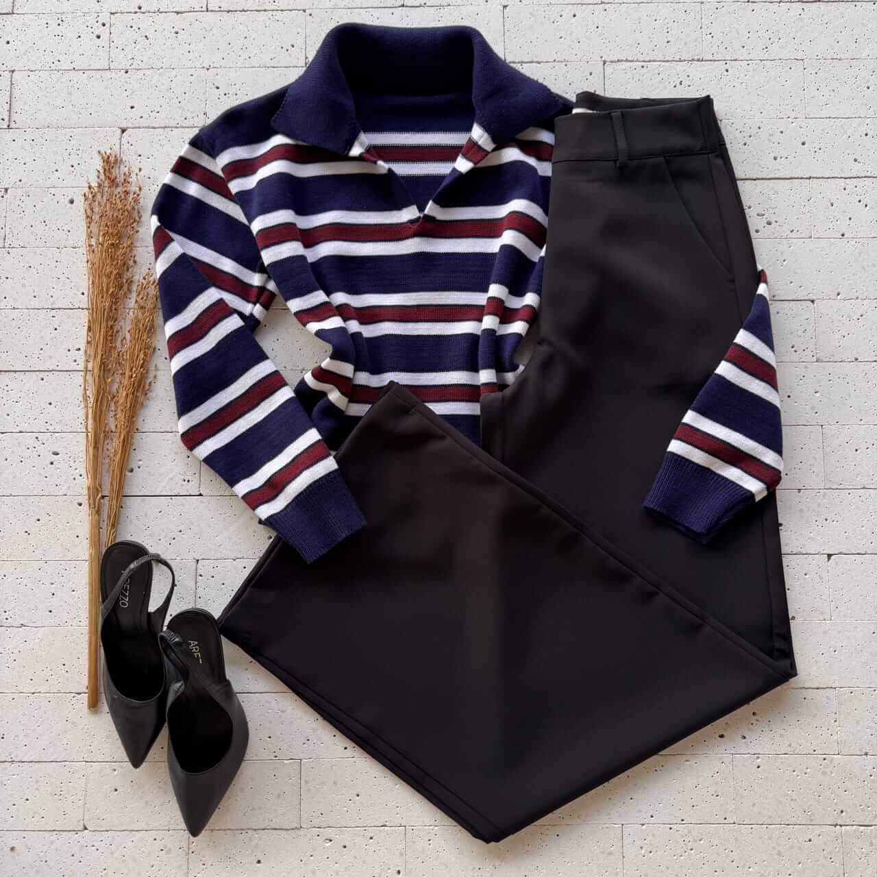 Dondoca_com_br Blusa Trico Modal Listrada Com Gola Color Marinho Dondoca_com_br Blusa Trico Modal Listrada Com Gola Color Marinho