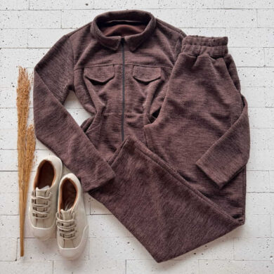 Dondoca_com_br Conjunto Lanzinha Blusa Com Ziper E Wide Leg Cafe