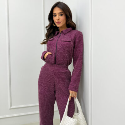 Dondoca_com_br Conjunto Lanzinha Blusa Com Ziper E Wide Leg Magenta