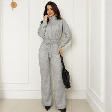 Dondoca_com_br Conjunto Lanzinha Blusa Ziper Com Gola E Calca Ampla Mescla