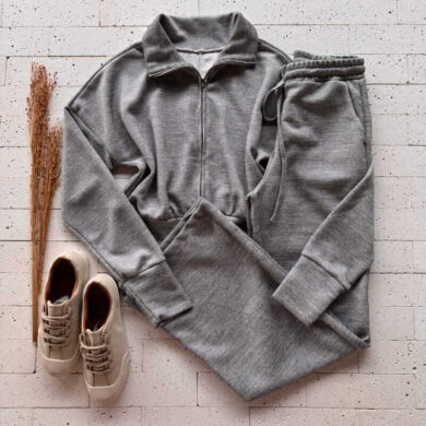 Dondoca_com_br Conjunto Lanzinha Blusa Ziper Com Gola E Calca Ampla Mescla