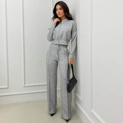 Dondoca_com_br Conjunto Lanzinha Blusa Ziper E Calca Ampla Mescla