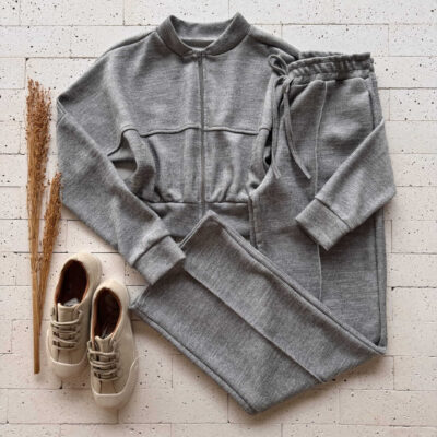 Dondoca_com_br Conjunto Lanzinha Blusa Ziper E Calca Ampla Mescla
