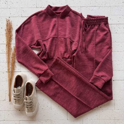 Dondoca_com_br Conjunto Lanzinha Blusa Ziper E Calca Ampla Vinho