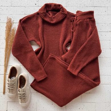 Dondoca_com_br Conjunto Trico Mousse Gola Boba E Pantalona Carmim