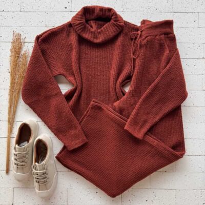 Dondoca_com_br Conjunto Trico Mousse Gola Boba E Pantalona Carmim