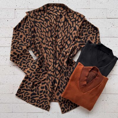 Dondoca_com_br Kit 3 Blusas De Trico Femininas Animal Print Preta E Telha