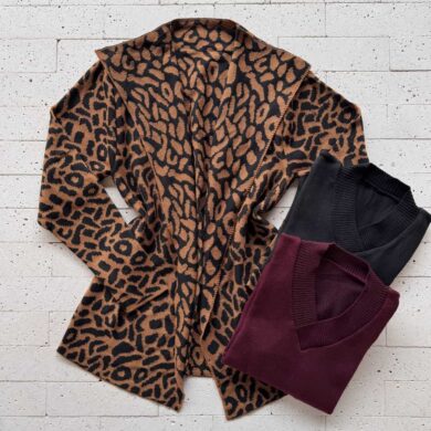 Dondoca_com_br Kit 3 Blusas De Trico Femininas Animal Print Preta E Vinho
